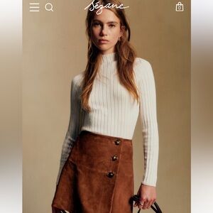 Sezane Cream Turtleneck Sweater Womens Small Merina Wool Cotton Blend NWT